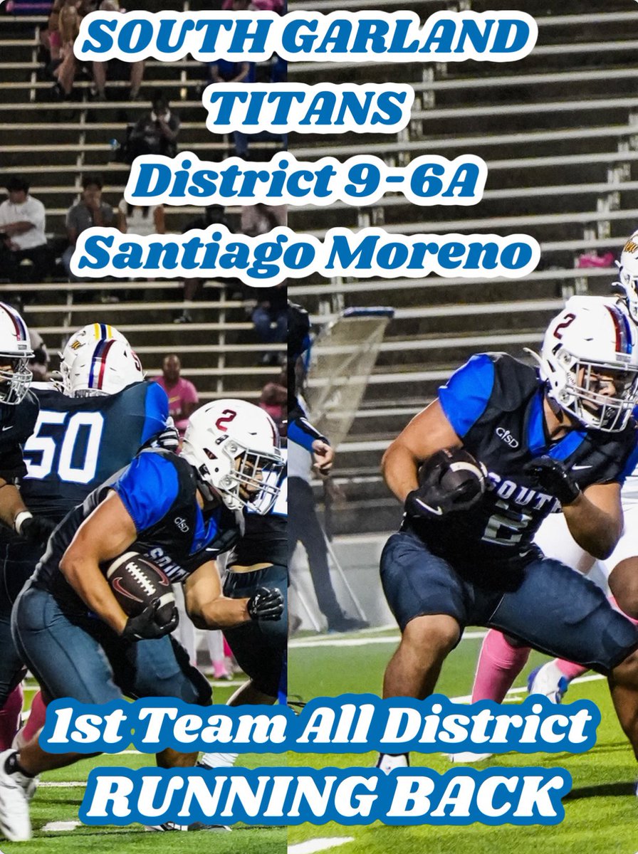 Damaso Martinez (@martinezd20) on Twitter photo We would like to congratulate our workhorse <a href="/santiago_m2_/">Santiago Moreno</a> for being named 1st team, All District 9-6A running back! #SouthSideGrit We would like to congratulate our workhorse <a href="/santiago_m2_/">Santiago Moreno</a> for being named 1st team, All District 9-6A running back! #SouthSideGrit