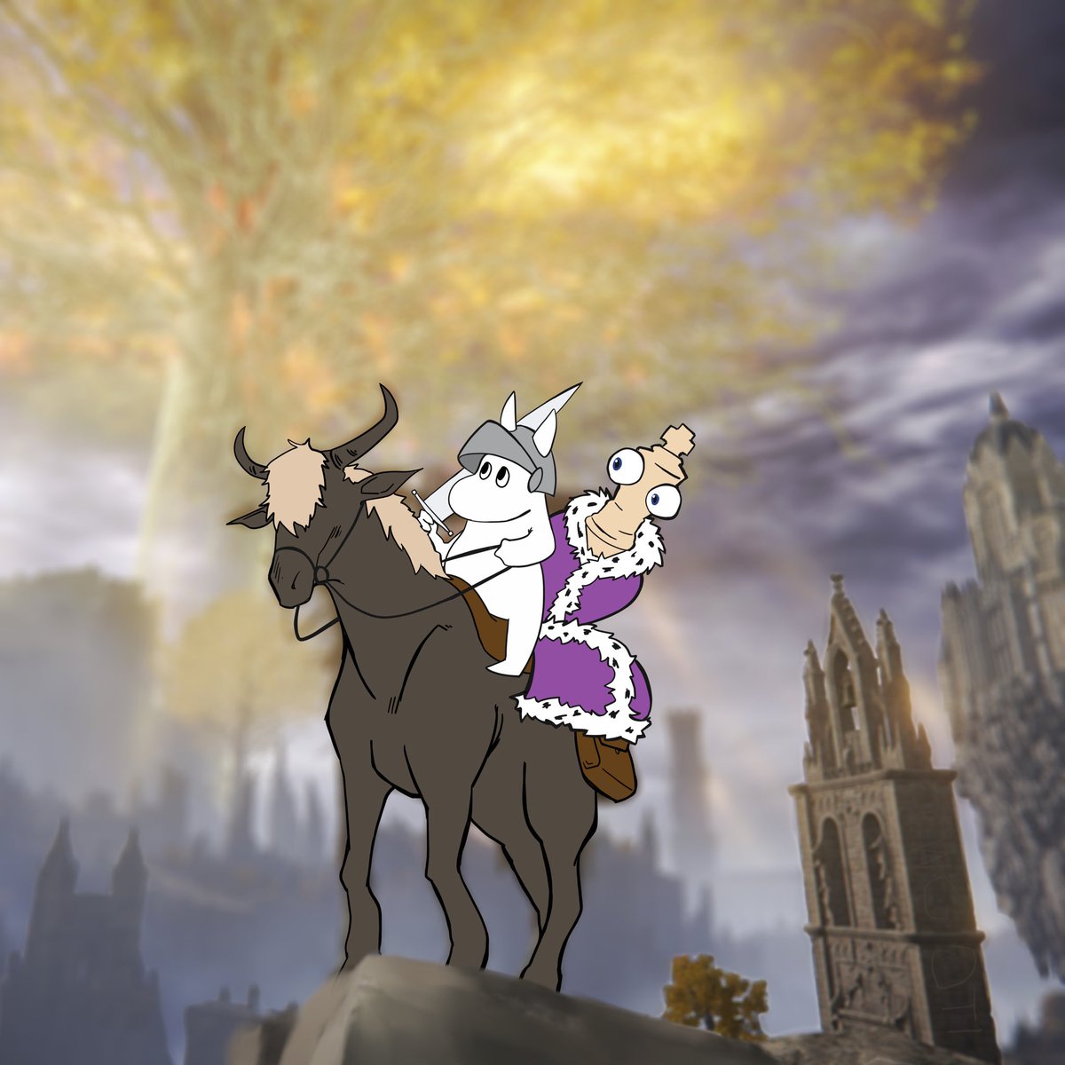 TWGOTI's tweet photo. Moomin and Kinger on an Elden Ring adventure https://t.co/KBFAaaO3Oc
