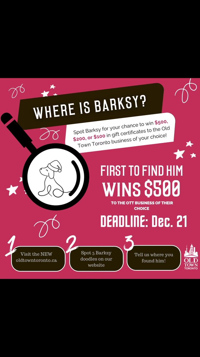 ✨SPOT BARKSY FOR YOUR CHANCE TO WIN BIG $$$ IN A GIFT CERTIFICATE TO YOUR FAVE OLD TOWN TORONTO BUSINESS ✨ Click here to learn how: 

oldtowntoronto.ca/where-is-barks…