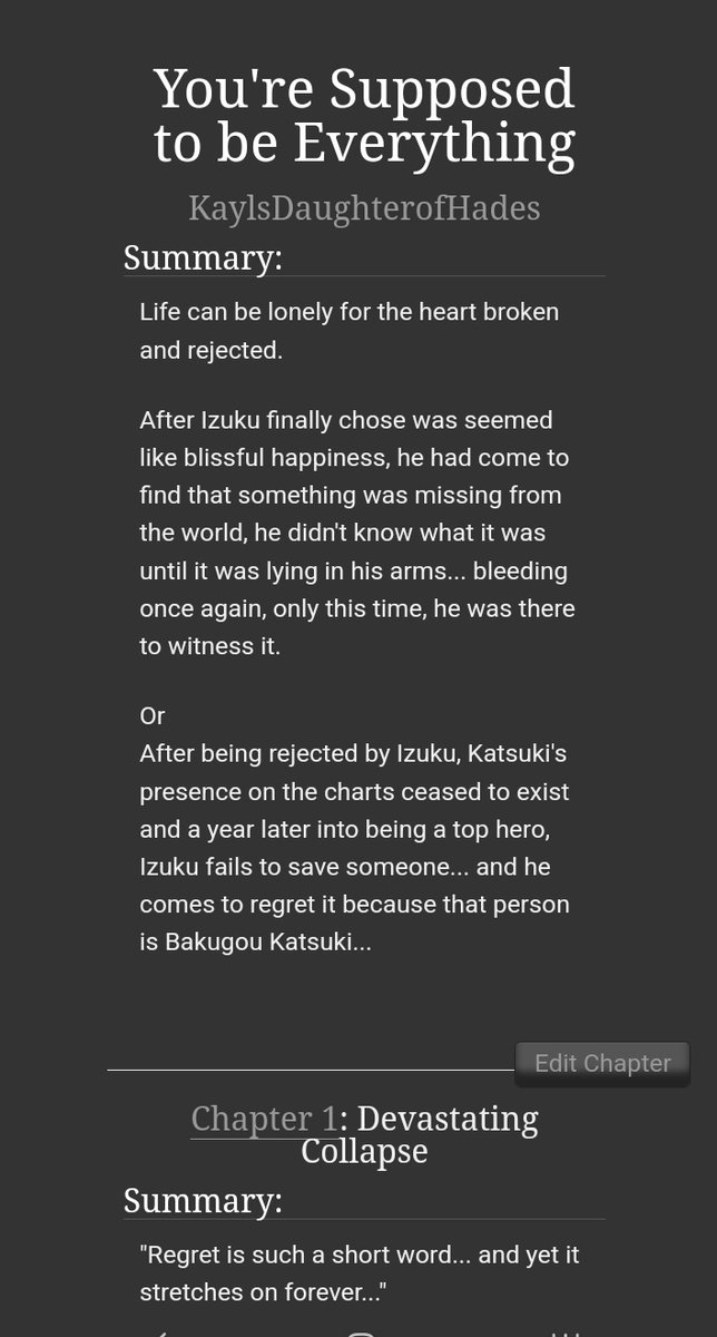 If you haven't checked it out, here's my newly revealed fic it fic for the after #MHA431 #MHASpoilers  sonpoease check it put and enjoy. #MHA
#bkdk
Title: You're Supposed to be Everything 
Link: archiveofourown.org/works/60975304