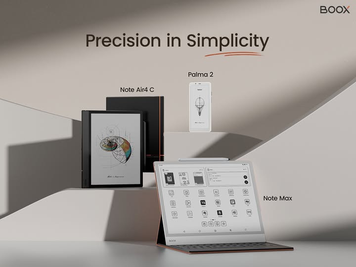 BooxNL's tweet image. #NoteAir4C: Een geüpgradede 10,3-inch KLEUREN ePaper-tablet, nu krachtiger en veelzijdiger.
#Palma2: De verbeterde versie van de Palma, met Android 13 en een snellere CPU.
#NoteMax: Een verbluffend 13,3-inch digitaal notitieboek met een haarscherp 300ppi ePaper-display.