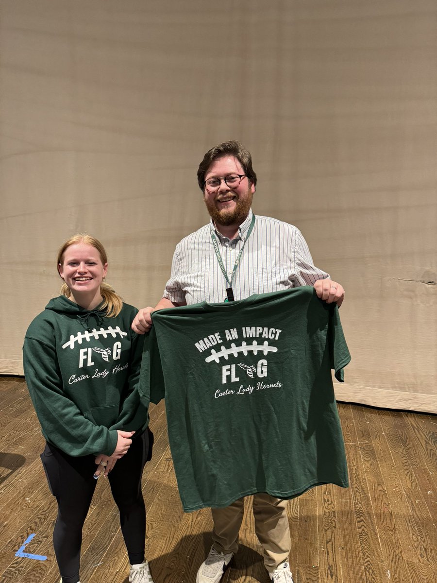 CarterFlag's tweet image. Tomorrow night is Senior Night for our 4 Seniors. Our Senior Flag Football Lady Hornets were asked to write a letter or to tell the teacher or staff member why they made an impact on them and gave them a Made An Impact t-shirt with their jersey number on the back!