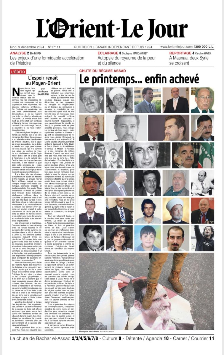 La une de <a href="/LOrientLeJour/">L'Orient-Le Jour</a> 
Edition spéciale : la chute du régime Assad