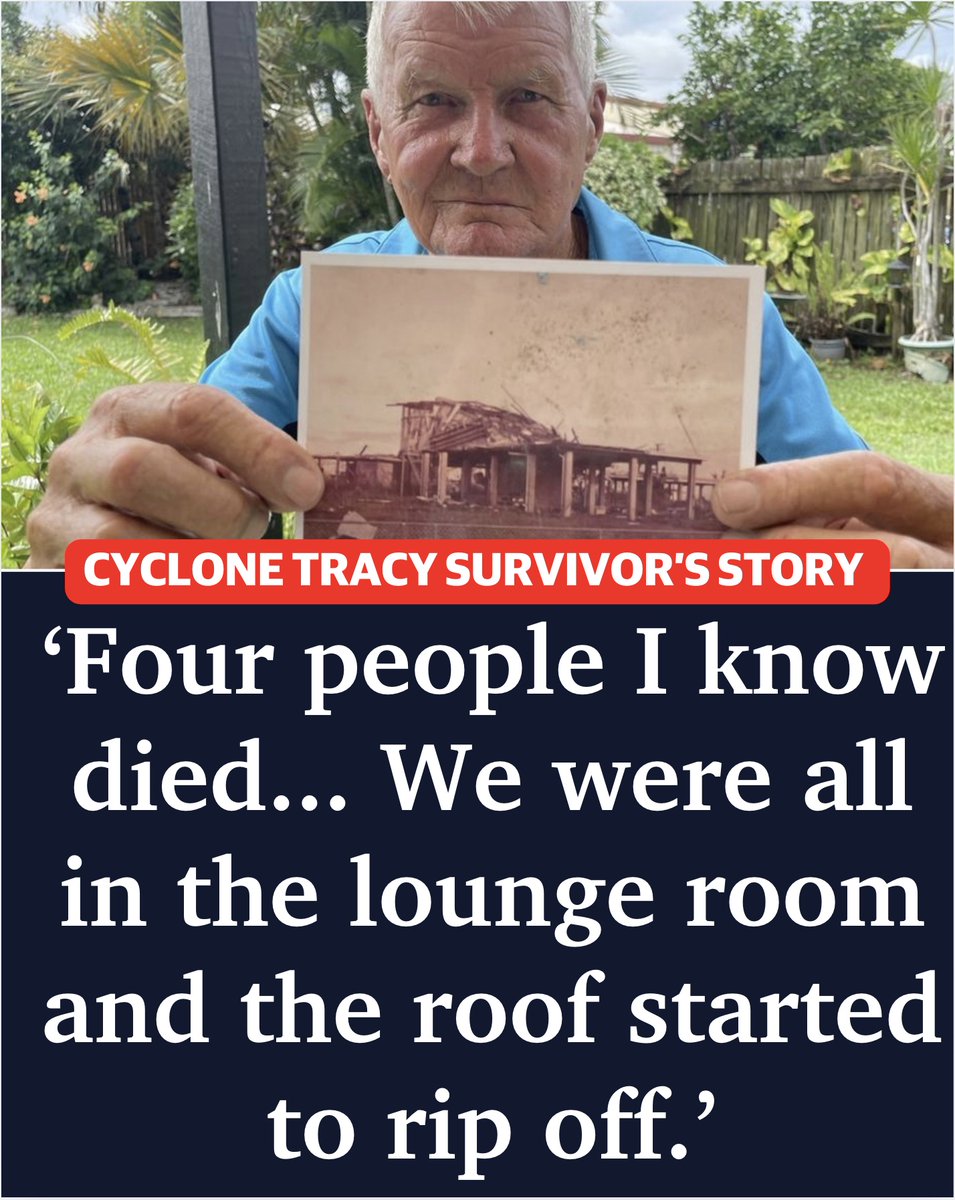 A survivor of Cyclone Tracy has given a chilling account of the night he almost died, warning many Queenslanders have become complacent about cyclone warnings. Read his story:  bit.ly/4itNdCC