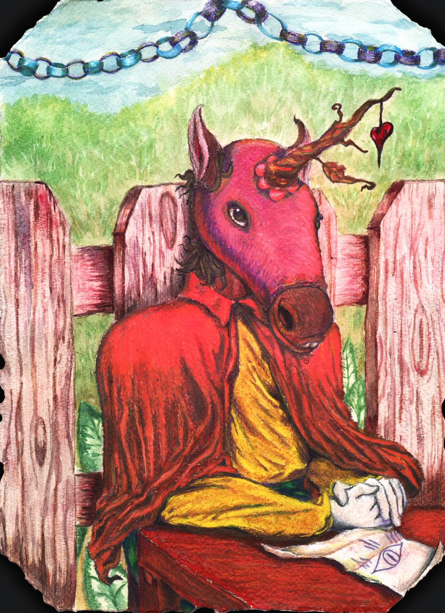 ArningArt's tweet photo. Battle, my love, I will see you in the end. 

Oil pastel and watercolor
2024

#arningechano #illustrations #oilpastel #watercolor #painting #heart #horse #anthropomorphic #loveletter #likewaterforchocolate #childrensbookillustration   #dibujar #albrechtdürer https://t.co/X5RwLAPb4C