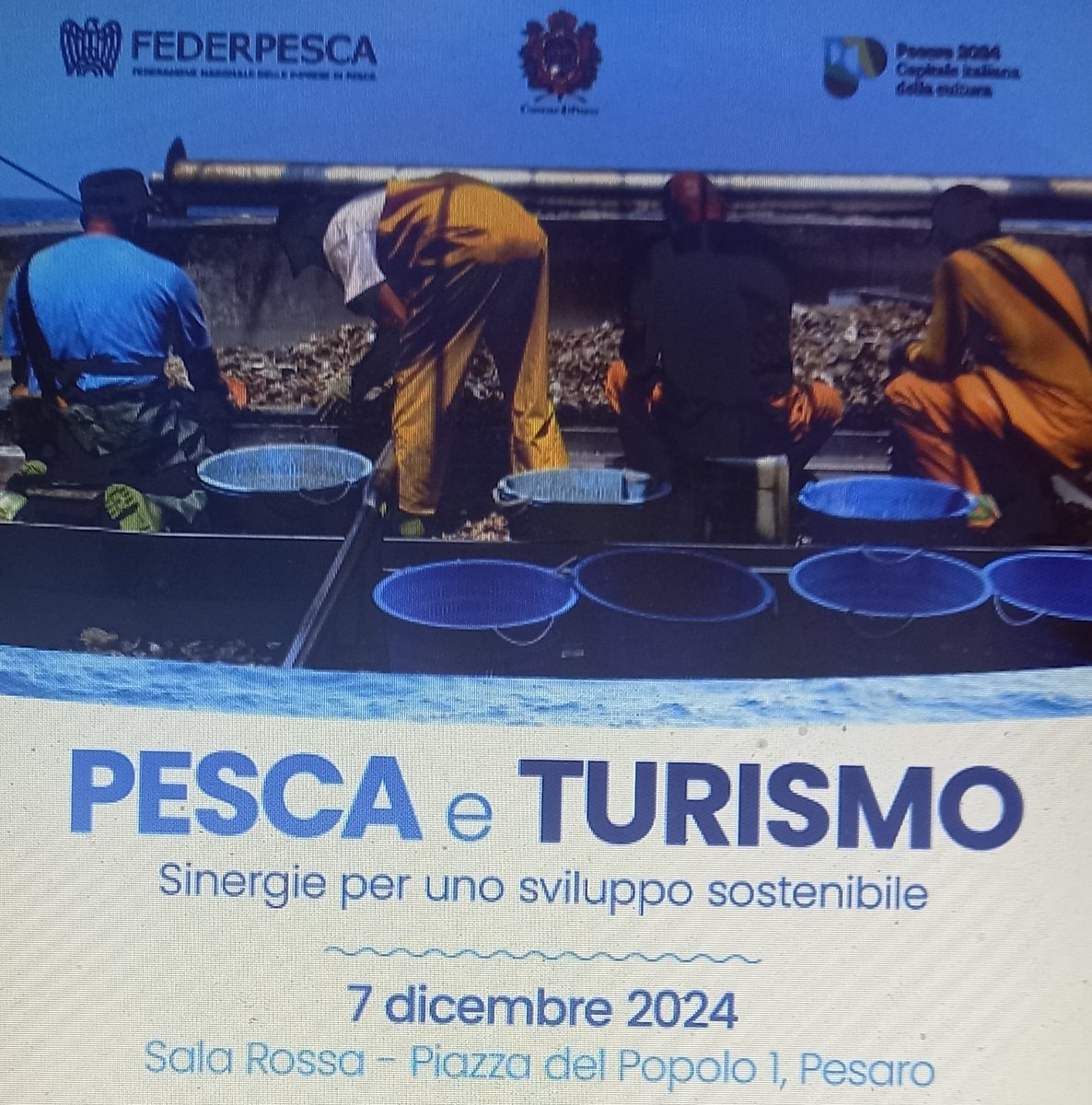 DSantini74's tweet photo. Ieri a #Pesaro #CapitaLeCuLtura2024 giornata per la Pesca con convegno #SinergiePerUnoSviLuppoSostenibiLe in Adriatico e Mediterraneo.A seguire la mostra immersiva #InMare in #Prefettura.Per @fai_cisl Marche #SGSantini partecipa.#SaveFishermen #SaveSeaAndSeaWorkers @cislmarche https://t.co/dAw7QWVnFR