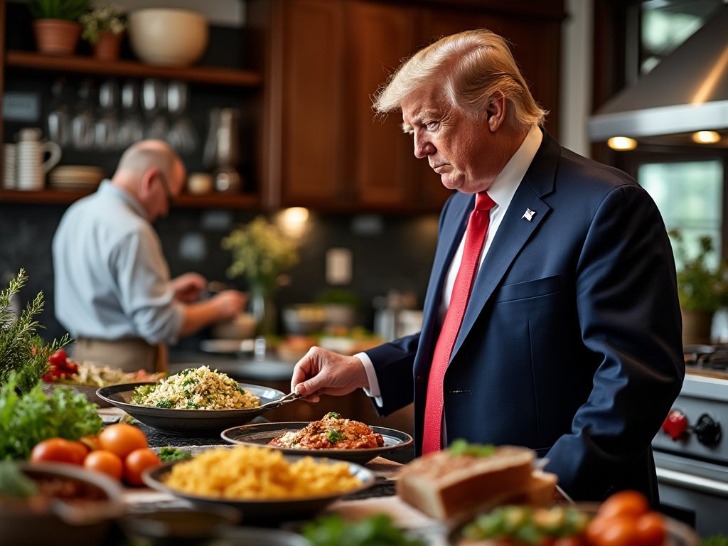 Therealsage18's tweet photo. Chef Trump in the gourmet kitchen, prepping for greatness!  #MAGA #Trump2024 #MealPrep #GourmetKitchen #ChefTrump #HealthyLiving https://t.co/Dnvd2jFM6w