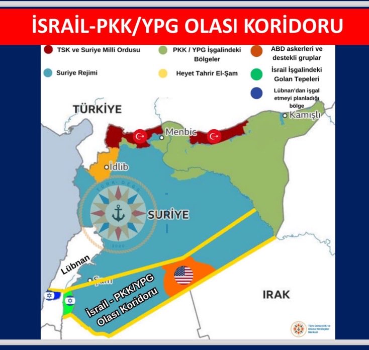 turkdegs's tweet photo. Aylardır, analizlerimize istinaden Siyonist İsrail - Ter*rist PKK/YPG koridoru tehlikesini anlatıp, durduk…
Yine hatırlatalım… Okumayan, araştırmayan bu tehlikeyi göremez… 
İsrail’in Suriye ‘deki işgallerine, söylemlerine şimdi bir daha bakın… https://t.co/VcoCTvZHd3