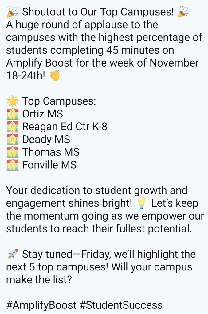 @TeamHISD we are amped about our <a href="/Amplify/">Amplify</a> Boost Reading usage as we prepare for our Spring Boost Challenges! Let's continue getting students engaged with the tool as we prepare to knockout these chapters. 📚💙 #LitforLife