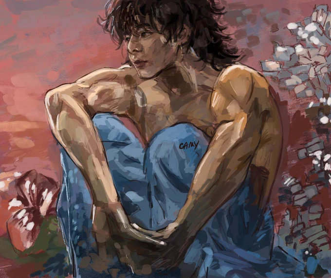 jungkook as `the demon seated' by mikhail vrubel 