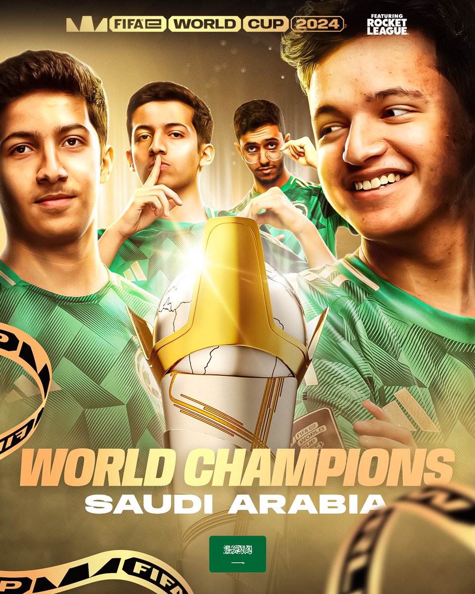 saudigamer's tweet photo. 🚨🚨🚨🚨🚨

ألف مبروك لمنتخبنا السعودي تحقيقهم لبطولة كأس العالم للمنتخبات في Rocket League 💚

يأتي هذا اللقب بعد فوز المنتخب السعودي🇸🇦 بنتيجة 4-1 على المنتخب الفرنسي 🇫🇷 في المباراة النهائية 🫡 https://t.co/m4NXw2pvqa