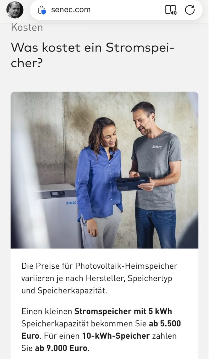t_woelfer's tweet photo. Das ist schon eine tolle Sache. Für nur 5500 Euro bekommt man Speicher, mit dem man Strom im Wert von 2,50 Euro speichern kann.

Irgendwer hält das für Fortschritt. https://t.co/9AyJb2pOqP