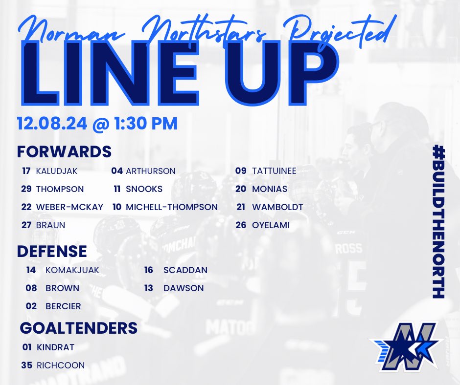 Back at it again this afternoon. Come on out and support the boys! Let’s go Northstars! 💫

📍C.A. Nesbitt Arena
🕜 1:30 PM Puck Drop
💻 flosports.link/3YCyLOO 

#BuildTheNorth