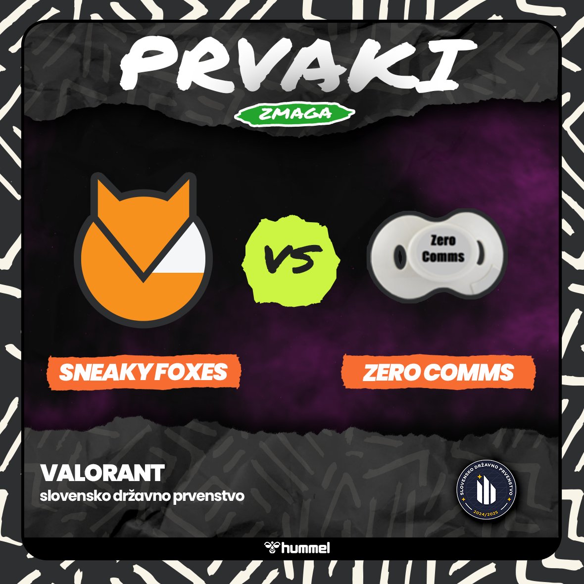 SDP VALORANT PRVAKI!
Že drugo leto zapored je naša Sneaky Foxes🦊 Valorant ekipa osvojila prvo mesto na Slovenskem Državnem Prvenstu! Čestitke!!
<a href="/eszslovenije/">E-športna zveza Slovenije</a> 
Partner: hummel