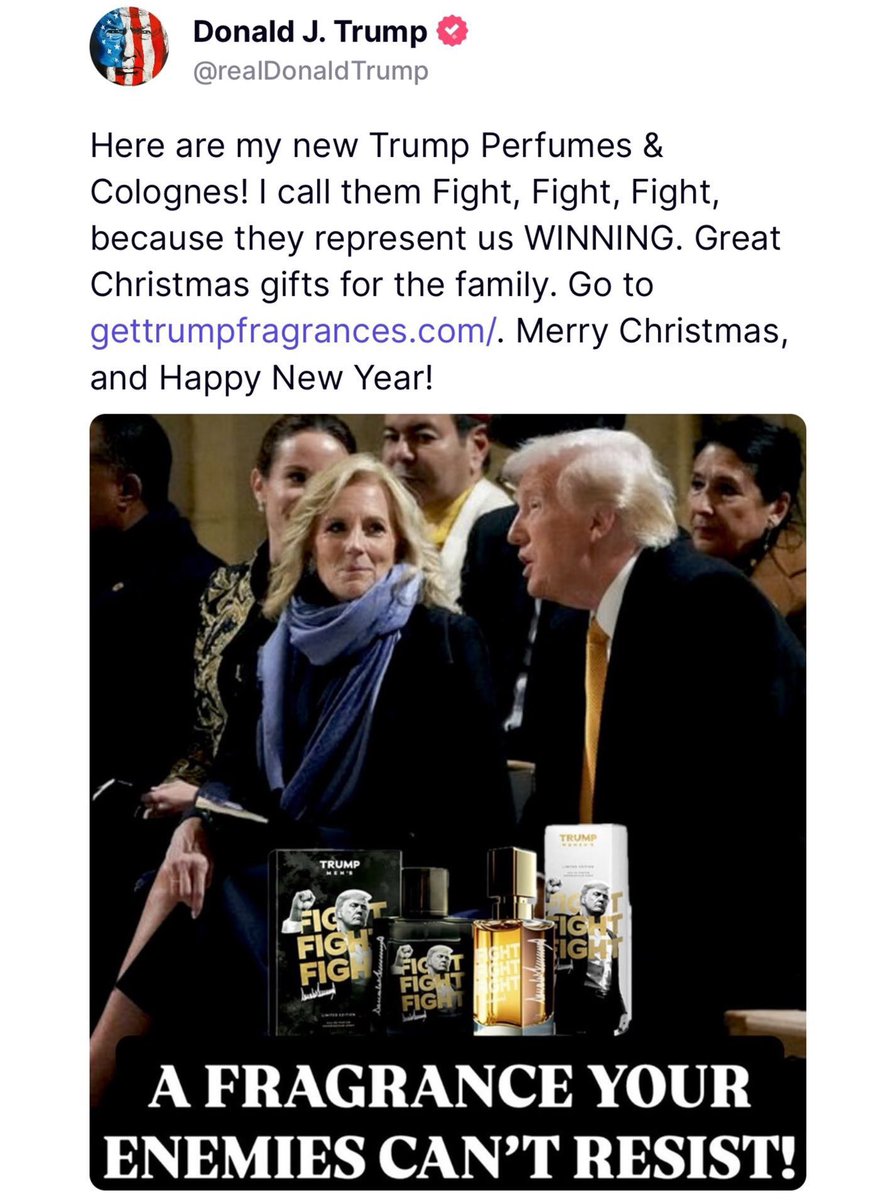 Caitlyn_Jenner's tweet image. Knowing what a savvy businessman Pres Trump is, this ad is genius.
We also know being a gentlemen, he will almost certainly send Jill a royalty check for this ad from gettrumpfragrances.com 
Do you think she’ll cash the check? 
And if so, will she save 10% for the ‘big guy’?