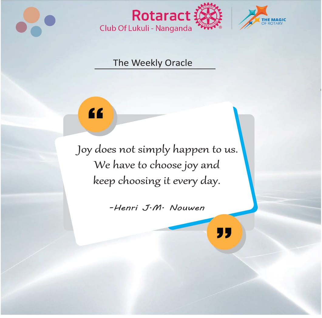 rctlukuli's tweet photo. โจ *The Weekly Oracle*โจ
๐ A gentle reminder from us: True joy lies in our hands. Itโs a daily decision, a choice to embrace the beauty and gratitude life offers.
๐ก How will you choose joy today?
#ChooseJoy #RotaractSpirit #WeeklyOracle #TheMagicOfRotary https://t.co/6HCftsev3F