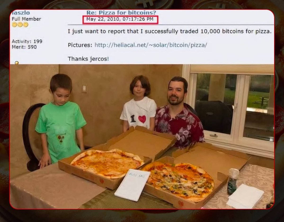 14 years ago this guy spent 10,000 bitcoin on 2 Pizzas 🍕 can you believe  this?? His BTC would be worth $1 Billion by now 😂