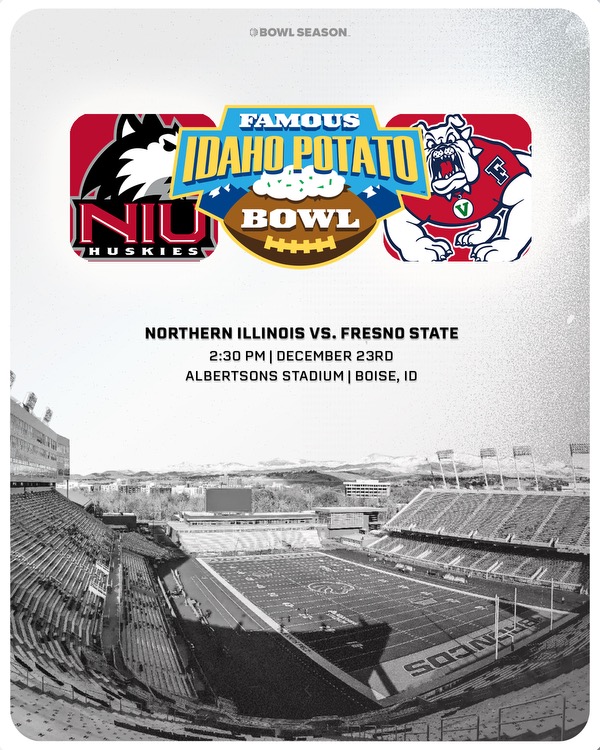 Bowl Season (@bowlseason) on Twitter photo 🚨IT’S OFFICIAL🚨<a href="/NIU_Football/">NIU Football</a> will face <a href="/FSAthletics/">Fresno State Bulldogs</a> in the <a href="/IDPotatoBowl/">FamousID Potato Bowl</a>
#BowlSeason #CFB #CollegeFootball #TheHardWay #NIU #GoDogs #FresnoState #FresnoStatefb 🚨IT’S OFFICIAL🚨<a href="/NIU_Football/">NIU Football</a> will face <a href="/FSAthletics/">Fresno State Bulldogs</a> in the <a href="/IDPotatoBowl/">FamousID Potato Bowl</a>
#BowlSeason #CFB #CollegeFootball #TheHardWay #NIU #GoDogs #FresnoState #FresnoStatefb