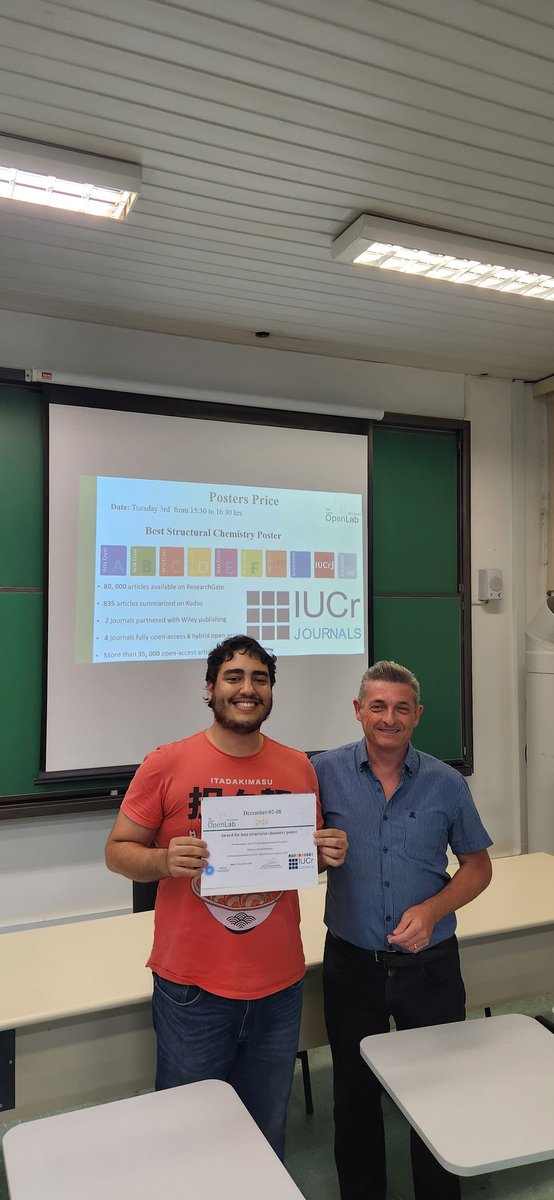 IUCr Journals Poster Prize to the best structural Chemistry work at IUCR-UNESCO OpenLab 2024 <a href="/IUCr/">IUCr</a>  <a href="/IUCrJ/">IUCrJ</a> <a href="/rigaku/">Rigaku</a> <a href="/lamucres/">Laboratorio LaMuCrEs / IFSC-USP</a>