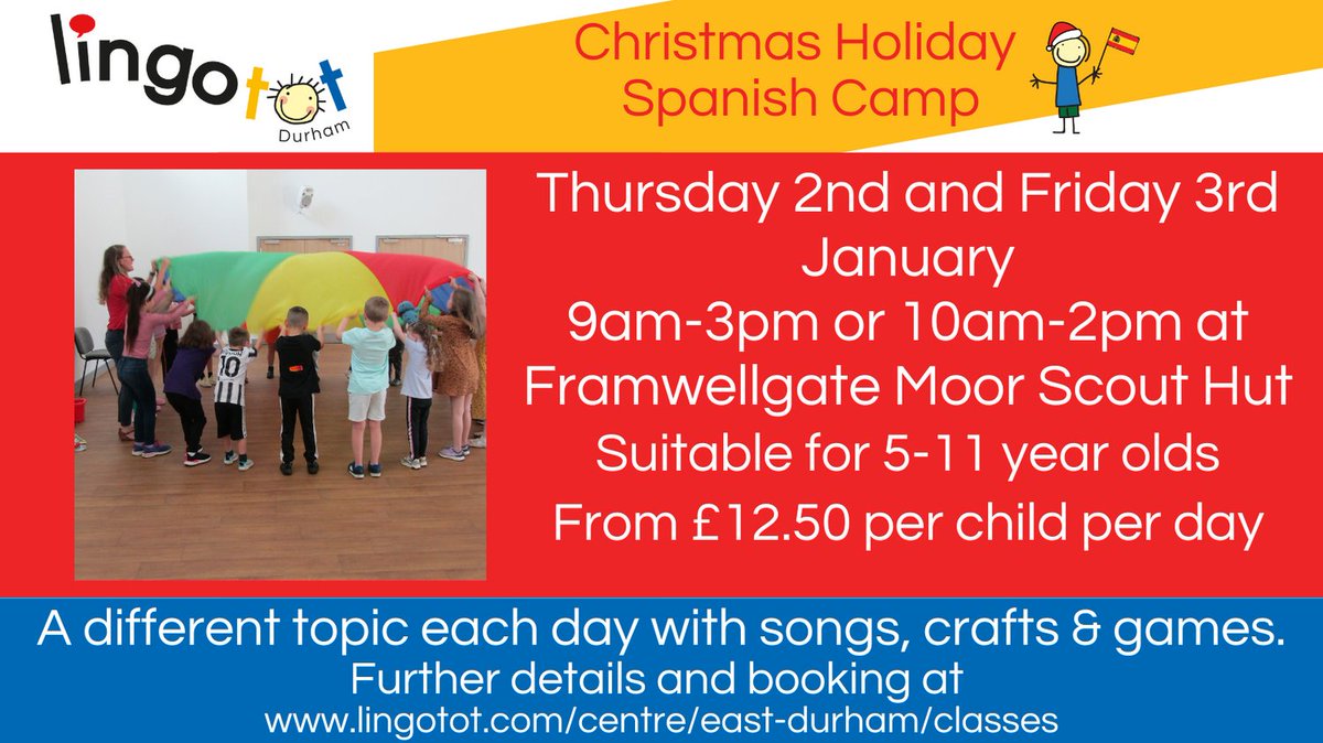 lingotot_durham's tweet image. We have places remaining on our holiday camp - we&apos;ll have topics related to Winter and New year and all the usual songs, games, stories, crafts, challenges and more! We&apos;d love to see new children as well as our regulars! #mflforkids #spanishforkids #whatsonforkids #kidsactivities