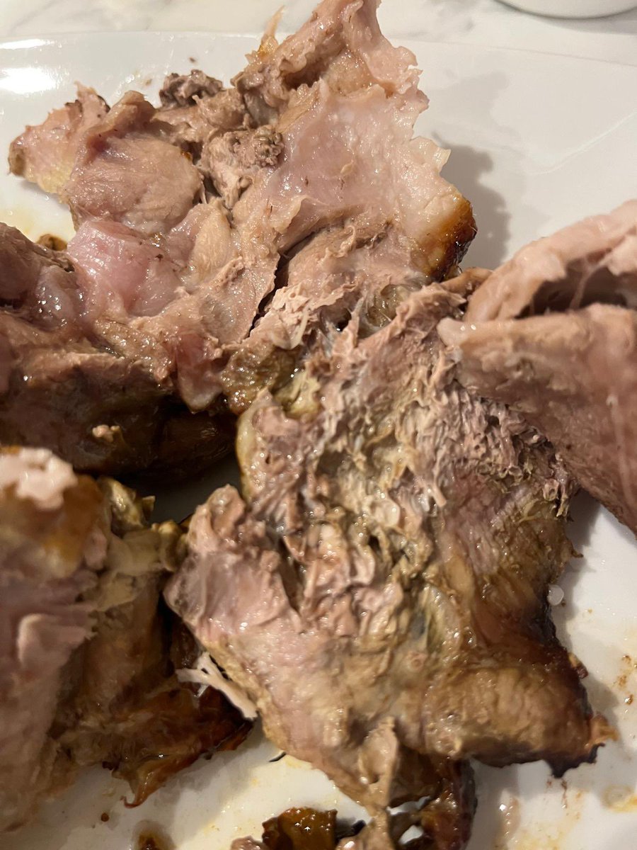 welford85's tweet photo. Also, my husband ate a piece of pork as we were carving it and is now worried he is going to be ill. See attached photos of the grim meat. 3/3 https://t.co/FkK9q3O6Oo