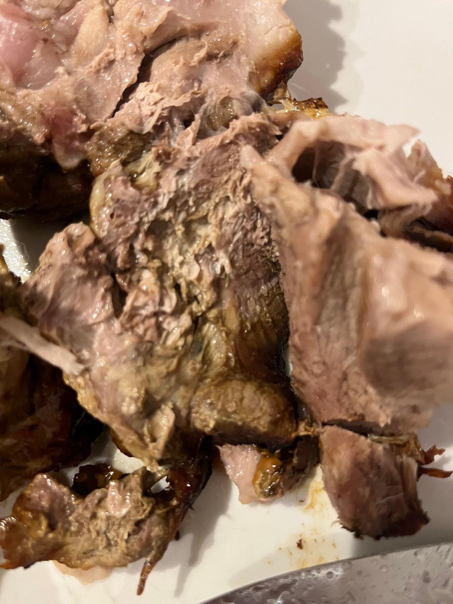 welford85's tweet photo. Also, my husband ate a piece of pork as we were carving it and is now worried he is going to be ill. See attached photos of the grim meat. 3/3 https://t.co/FkK9q3O6Oo