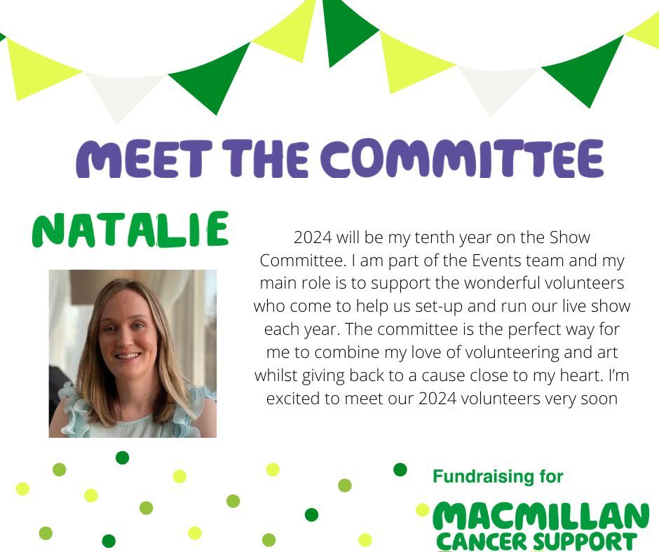 MacArtShow's tweet photo. Today in our Meet the Committee we meet Natalie! Natalie has been on the committee for an amazing 10 years and is the one who manages all our volunteers throughout the show! Thank you for making our volunteers feel so welcome! #volunteermanager #committee https://t.co/CyXGb6QQ2F
