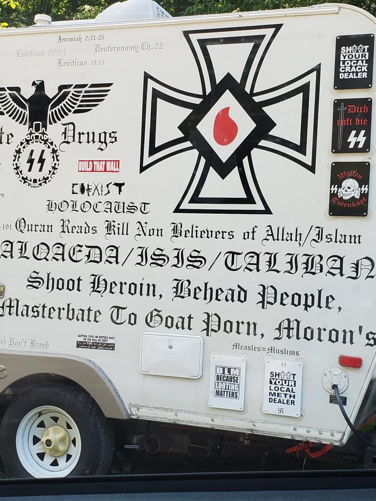 brendonb98's tweet photo. @Jarodmhale @elonmusk Well sure does beat the KKK and nazi stickers like this guy has! Oh and what’s that?! a Trump 2020 sticker😂 https://t.co/NhN0I6Kasd