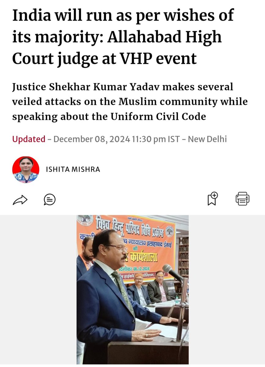 An Acting Justice of Allahabad Highcourt attended a VHP event and nudely propagated the RSS Agenda.

The Hide &amp; Seek game is over! Indian Judiciary has turned into the People's enemy, totaly complicit in Hindutva-Communal Offensive.