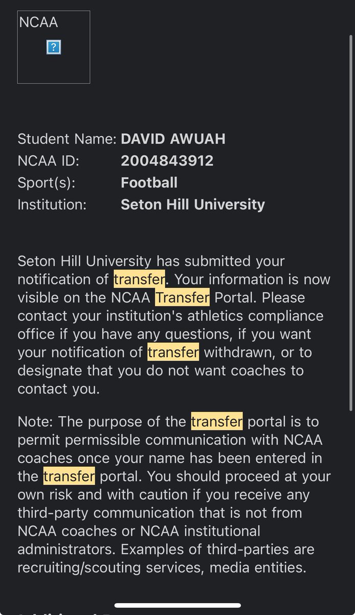 dav1do_'s tweet photo. Officially in the Tranfer Portal

2 Years of Eligibility 
5’10 180lbs
2024 First Team All Conference DB
3rd in the Nation in INT per Game (2024)
Started 19 Games

Contact - 718-551-8649 https://t.co/g2ebsI7X9L