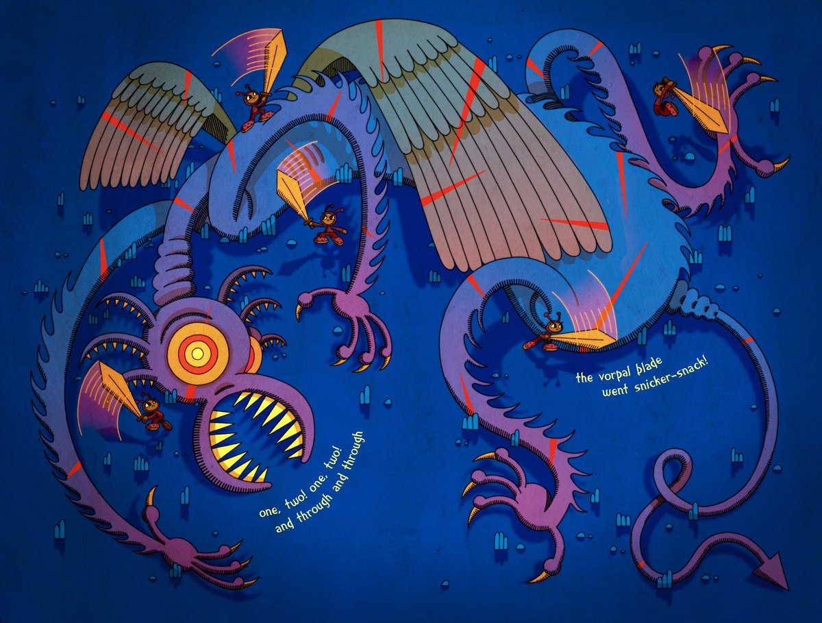 wwuhoo's tweet image. An illustration spread I made for Lewis Carroll’s Jabberwocky ✨