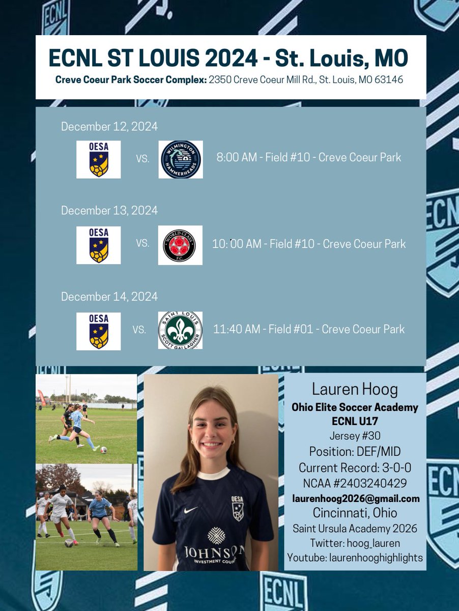 Lauren Hoog 2026 (@hoog_lauren) on Twitter photo Back to my favorite time of the year… <a href="/ECNLgirls/">ECNL Girls</a> showcases! Come out and watch my Ohio Elite U17 team play in St Louis. Let’s get it girls!! <a href="/GoBearcatsWSOC/">Cincinnati Women's Soccer</a> <a href="/MSU_wsoccer/">Michigan State Women's Soccer</a> <a href="/DaytonWSoccer/">Dayton Women's Soccer</a> <a href="/iuindy_wsoc/">IU Indy Women's Soccer</a> <a href="/ImCollegeSoccer/">College Soccer Truth ™</a> <a href="/ImYouthSoccer/">ECNL/GA/Recruiting/College Soccer</a> Back to my favorite time of the year… <a href="/ECNLgirls/">ECNL Girls</a> showcases! Come out and watch my Ohio Elite U17 team play in St Louis. Let’s get it girls!! <a href="/GoBearcatsWSOC/">Cincinnati Women's Soccer</a> <a href="/MSU_wsoccer/">Michigan State Women's Soccer</a> <a href="/DaytonWSoccer/">Dayton Women's Soccer</a> <a href="/iuindy_wsoc/">IU Indy Women's Soccer</a> <a href="/ImCollegeSoccer/">College Soccer Truth ™</a> <a href="/ImYouthSoccer/">ECNL/GA/Recruiting/College Soccer</a>
