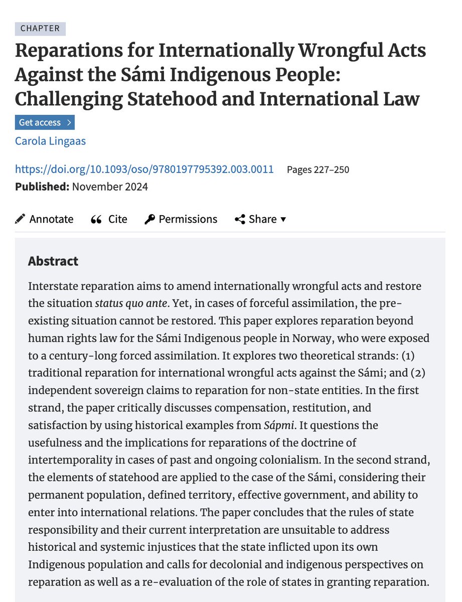 GCYILJ's tweet photo. Happy Monday! Start the week in style with Carola Lingaas' "Reparations for Internationally Wrongful Acts Against the Sámi Indigenous People: Challenging Statehood and International Law", available at https://t.co/S91DF8g741 https://t.co/TgMpu2VOcK