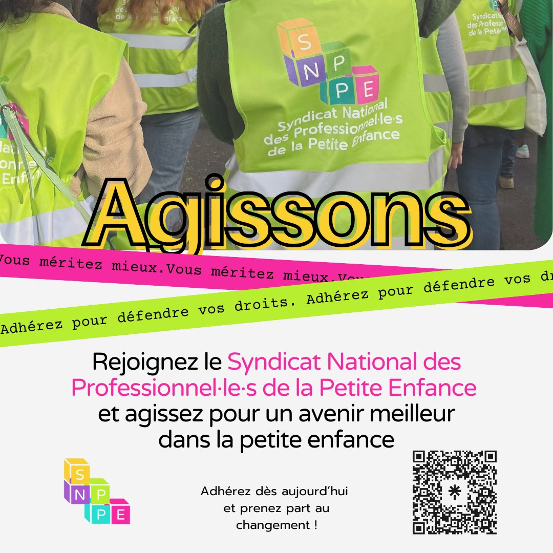 💬 Votre engagement au quotidien change la vie des enfants et des familles. Ensemble, faisons changer les choses pour les professionnels·le·s de la petite enfance. ✊ 
Adhérez maintenant ! 
 #SNPPE #Agissons #PetiteEnfance #VousMéritezMieux