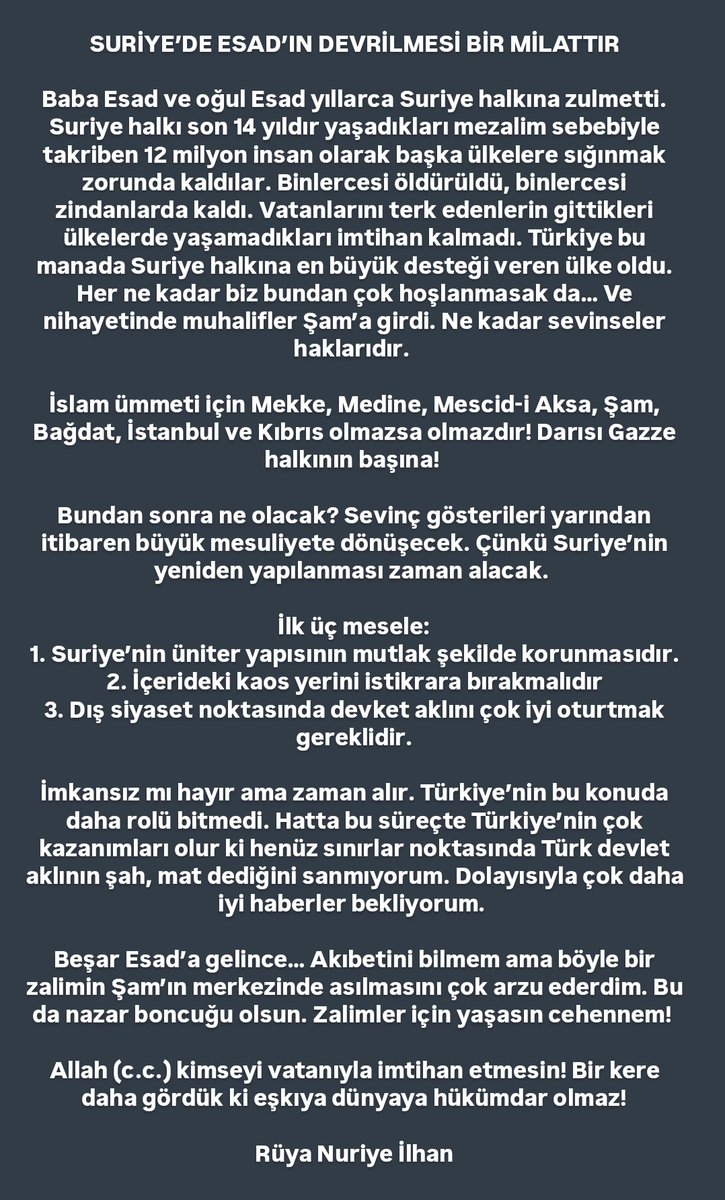 #Suriye'de Esad'ın devrilmesi bir milattır!