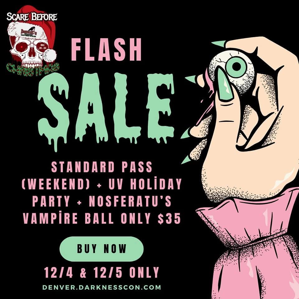 Mark Donovan (@markydonovan) on Twitter photo Darkness Con Denver are having a FLASH SALE! Until midnight Monday 9th Dec you can get the below package (normally $105) for $35 by using the code FLASH45 at checkout. How that for a slice of fried gold? #DarknessCon #Denver #ShaunoftheDead Darkness Con Denver are having a FLASH SALE! Until midnight Monday 9th Dec you can get the below package (normally $105) for $35 by using the code FLASH45 at checkout. How that for a slice of fried gold? #DarknessCon #Denver #ShaunoftheDead