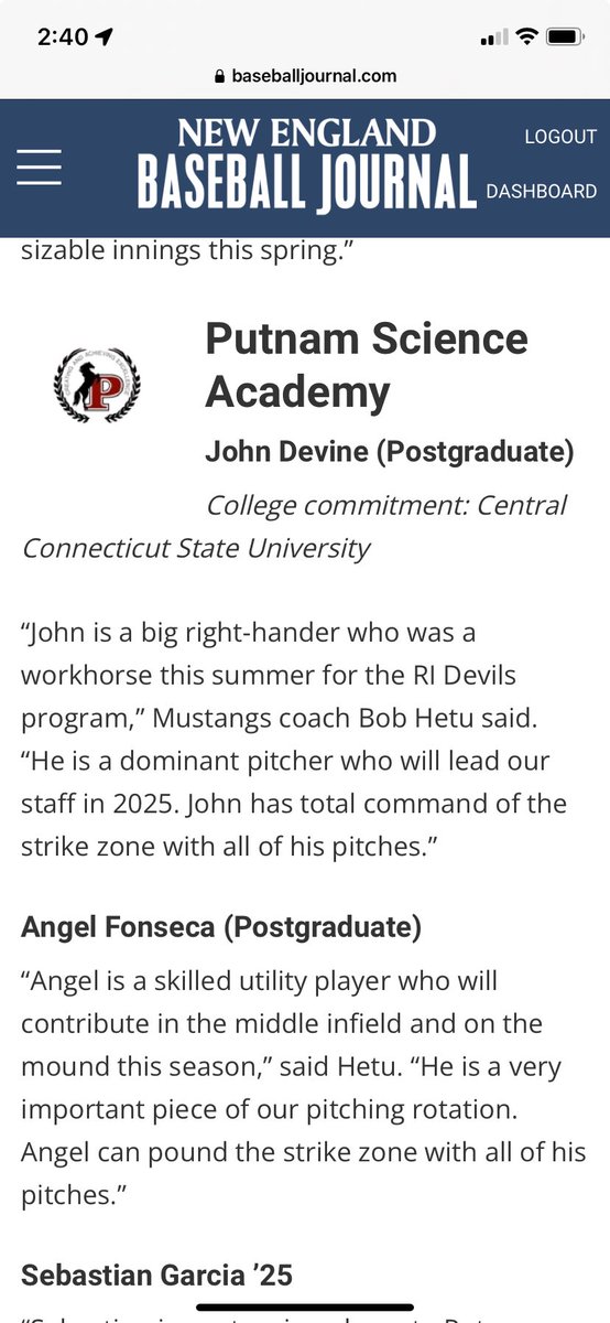 _PSABaseball's tweet photo. Putnam Science Academy Baseball⚾️New England Baseball Journal 2025 season preview RHP ⚾️👍✅🇺🇸💪⁦@PSA_Mustangs⁩ ⁦@AthleticsPsa⁩ ⁦@_PSABaseball⁩ ⁦@bhetu46⁩ #psafamily https://t.co/gJ3eGnwujl