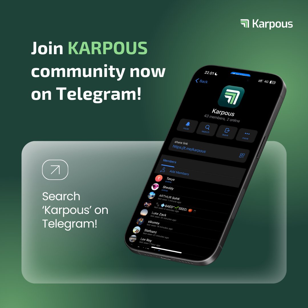 Karpous is now on Telegram! 🛫✨

Don’t miss out on the hottest discussions about web3, crypto, and all things Karpous.💬🔥

Ready to dive in? Tap the link 👉🏻 t.me/karpous &amp; join the movement. Let’s shape the future together!🌐🚀

#Karpous #Web3Community #Telegram