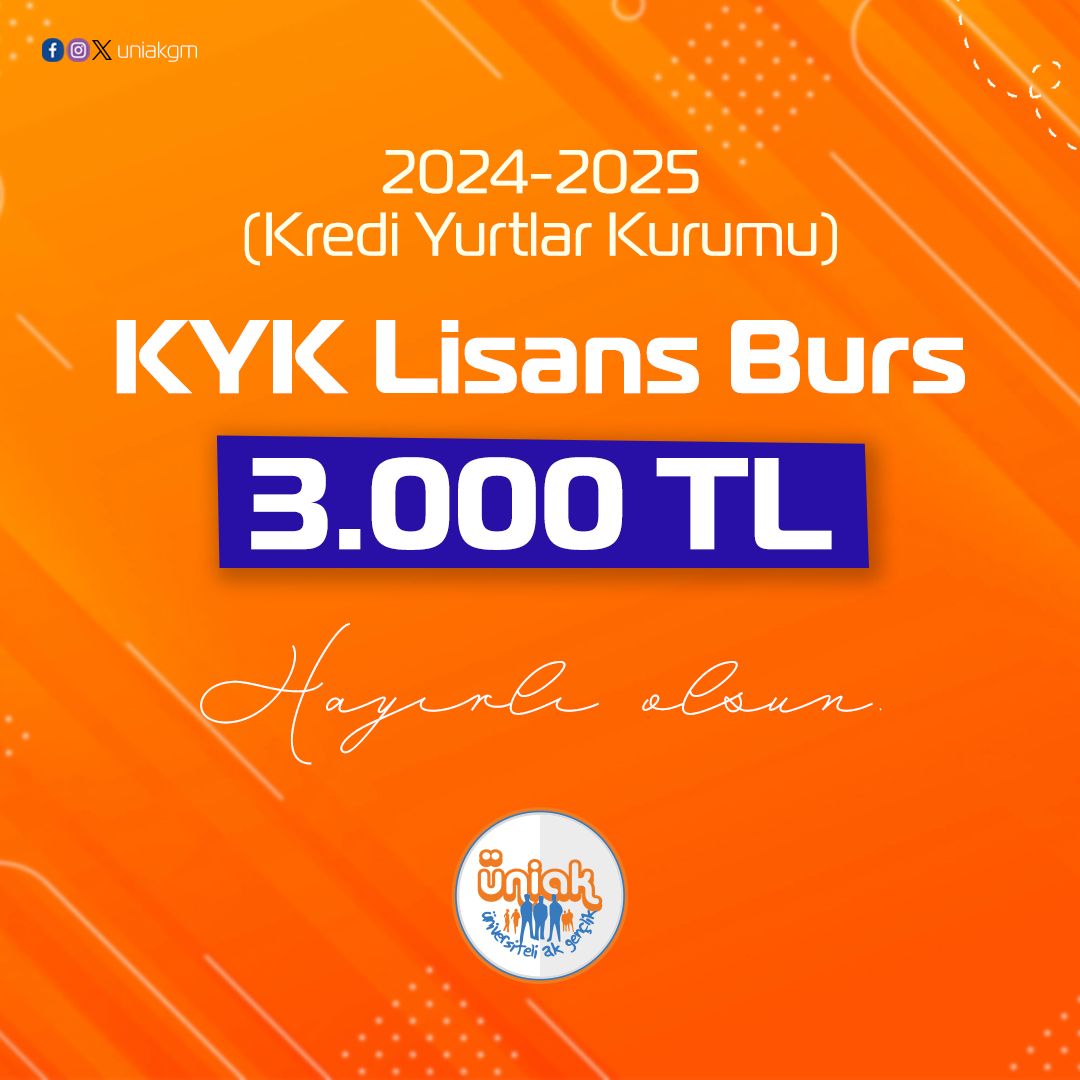 2024-2025 yılı KYK Lisans Bursu 3️⃣.0️⃣0️⃣0️⃣ TL oldu. Hayırlı olsun🤩🎉