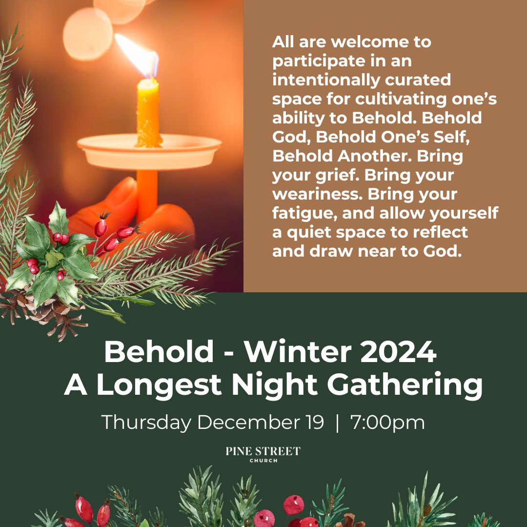 pscboulder's tweet photo. Join us Thursday, December 19th at 7pm for a contemplative "Blue Christmas" service at Pine Street Church.

All are welcome to this healing space where we pause to Behold God, Self, and One Another. https://t.co/RcmzG66rP5