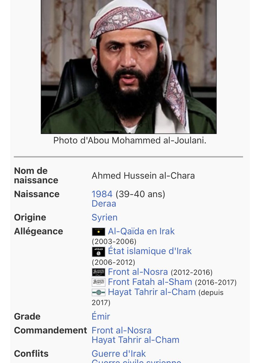 JeanMessiha's tweet photo. Je vous présente Ahmad Hussein al-Chara, qui a renversé Bachar Al Assad en Syrie.

Ancien soldat d’Al Qaida et ancien leader de l’Etat islamique (daesh).

On est bien d’accord que ce djihadiste est un « rebelle » romantique et progressiste, « LGBT friendly », un centriste modéré désirant ardemment protéger les minorités chrétiennes et yazidis de Syrie ?