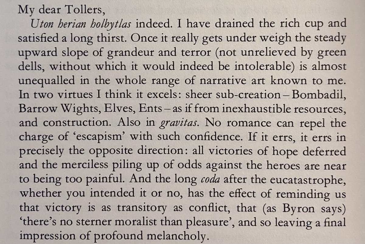 jacqueboatman's tweet photo. C.S. Lewis to J.R.R. Tolkien [after reading the completed typescript of The Lord of the Rings]: https://t.co/E2T0e99Zls