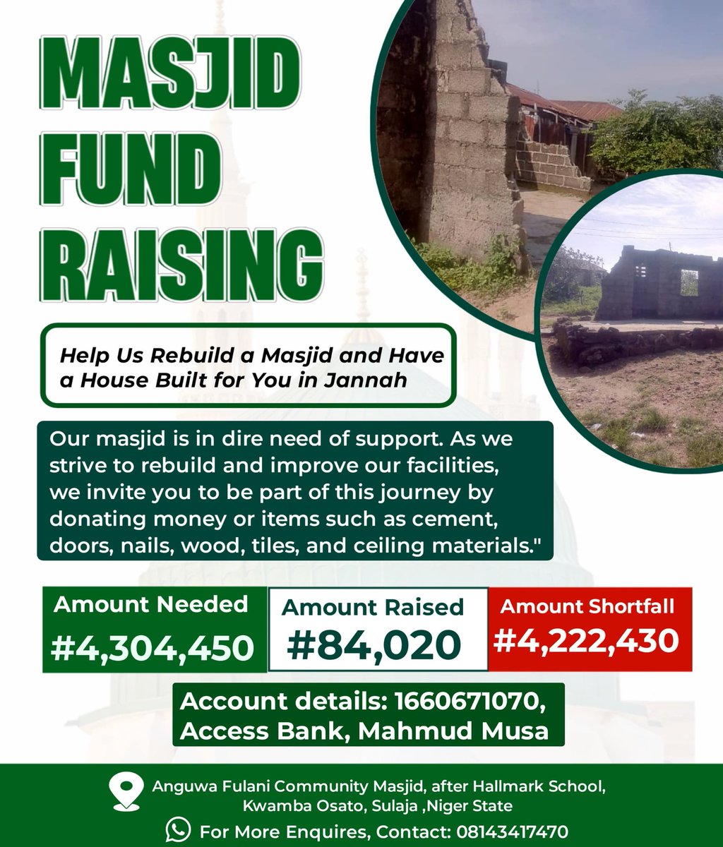 shambad_badmus's tweet photo. Update. Alhamdulillah we are getting there.. We can achieve this together for the sake of Allah, please let's help  build the house of Allah

Let's put more energy please. May Allah reward us all.

#Donate
#Share
#Let's build the house of Allah together https://t.co/3pZbGyAVS7