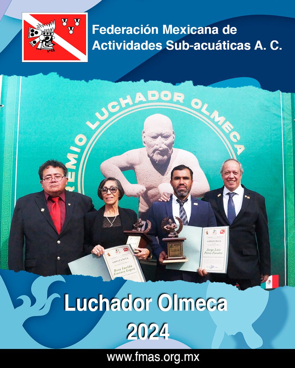 🌊🏆 Rosa Imelda Jiménez y Jorge Luis Pérez, referentes de las actividades subacuáticas han sido galardonados con el prestigioso premio "#LuchadorOlmeca", la máxima distinción del deporte federado en México.
fmas.org.mx/rosa-imelda-ji…