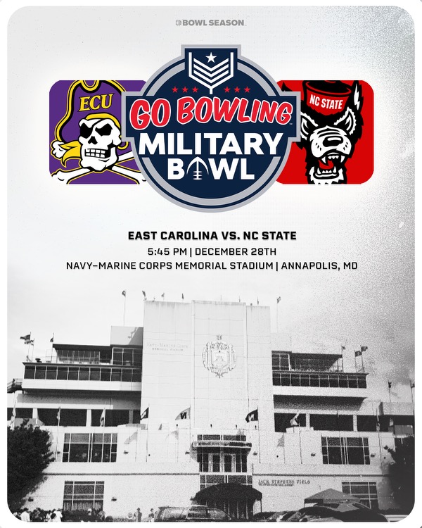 BowlSeason's tweet photo. 🚨IT’S OFFICIAL🚨@ECUPiratesFB will face @PackFootball in the @MilitaryBowl  

#BowlSeason #CFB #CollegeFootball #PirateNation #ECUPirates #1Pack1Goal #Wolfpack #NCState https://t.co/ykxgKxjVhf
