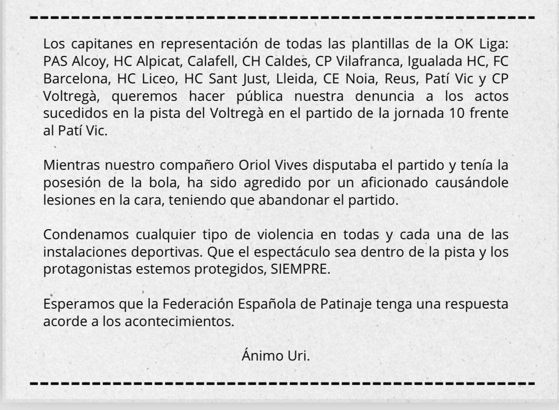 NO A LA VIOLENCIA EN EL DEPORTE O CUALQUIER OTRO ÁMBITO.
<a href="/FedPatinaje/">RFEPatinaje</a> <a href="/HCSantJust/">HC SANT JUST</a>
