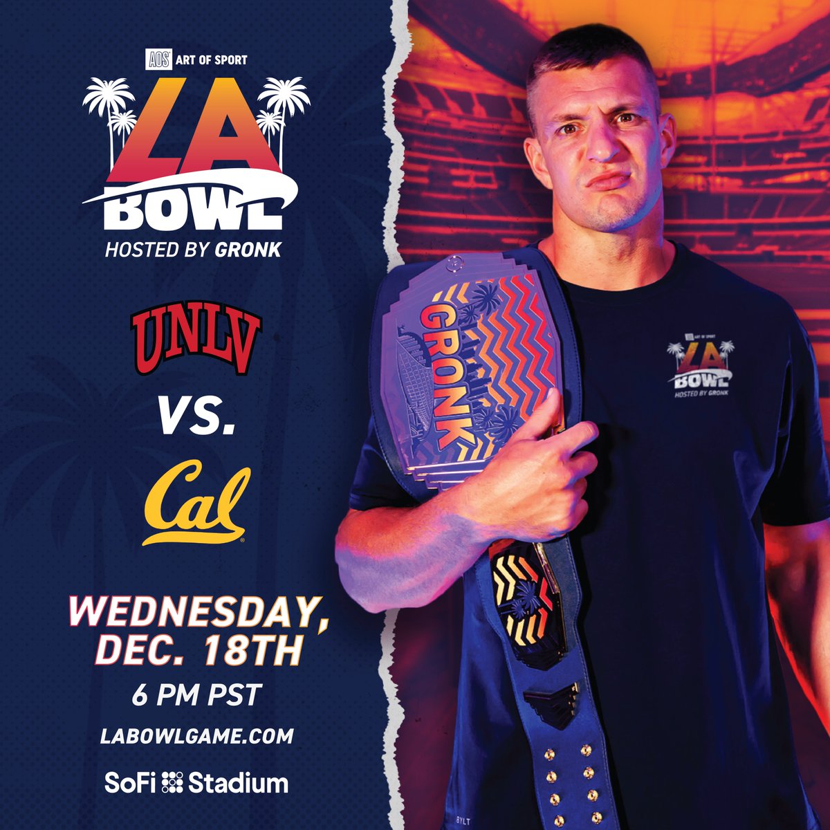 GAME ON 🏈💥

UNLV will meet Cal in the Art of Sport #LABowl Hosted by Gronk at SoFi Stadium on December 18! Get tickets and suites today at labowlgame.com

🗓️ Wednesday, December 18
🕕 6:00 PM PT
<a href="/unlvfootball/">UNLV Football</a> 🆚 <a href="/CalFootball/">Cal Football</a>
🎟️ bit.ly/LABTIX24TW
