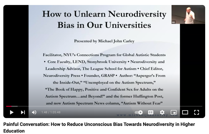 mjcarley's tweet photo. After 100s of lectures on autism, jobs, sex—we're starting a new convo on neurodiversity bias in higher education. This lecture at Northeastern in August is 1 hr, and a shortened version will be hosted by Vanderbilt and UCONN this Friday. @CollegeAutism  https://t.co/n731KIWgkI https://t.co/LtGbUJJa2c