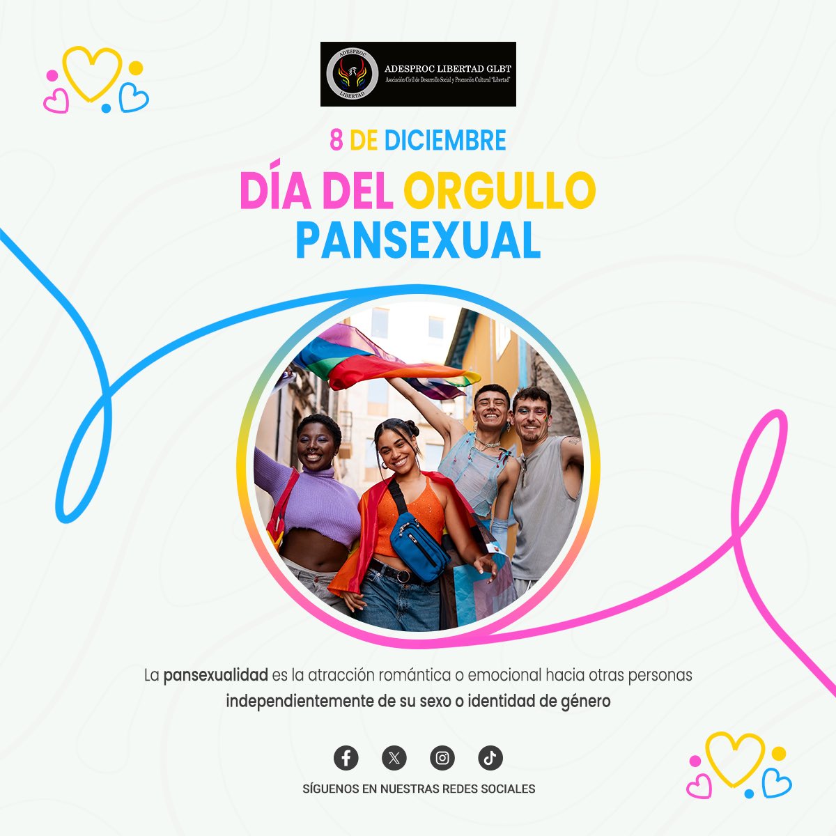 ADESPROC's tweet photo. Según el informe Desiguales ante la Ley (2023), el 10% de las personas LGBTI encuestadas se identifican como pansexuales.

💡 Este dato refleja cómo su visibilidad ha crecido de manera significativa en nuestro país.

#diadelorgullopansexual #orgullopansexual #AdesprocLibertad https://t.co/prQLMiHwrz