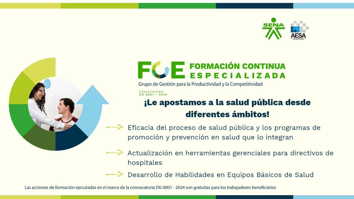 🌟 ¡La salud pública es nuestra prioridad!🌟

Estamos orgullosos de anunciar que hemos culminado con éxito las acciones de formación gratuitas del convenio SENA-AESA 2024. 🎓💪🏼

✅Agradecemos a todos los participantes por su compromiso y dedicación.  

#SenaConLasEmpresas